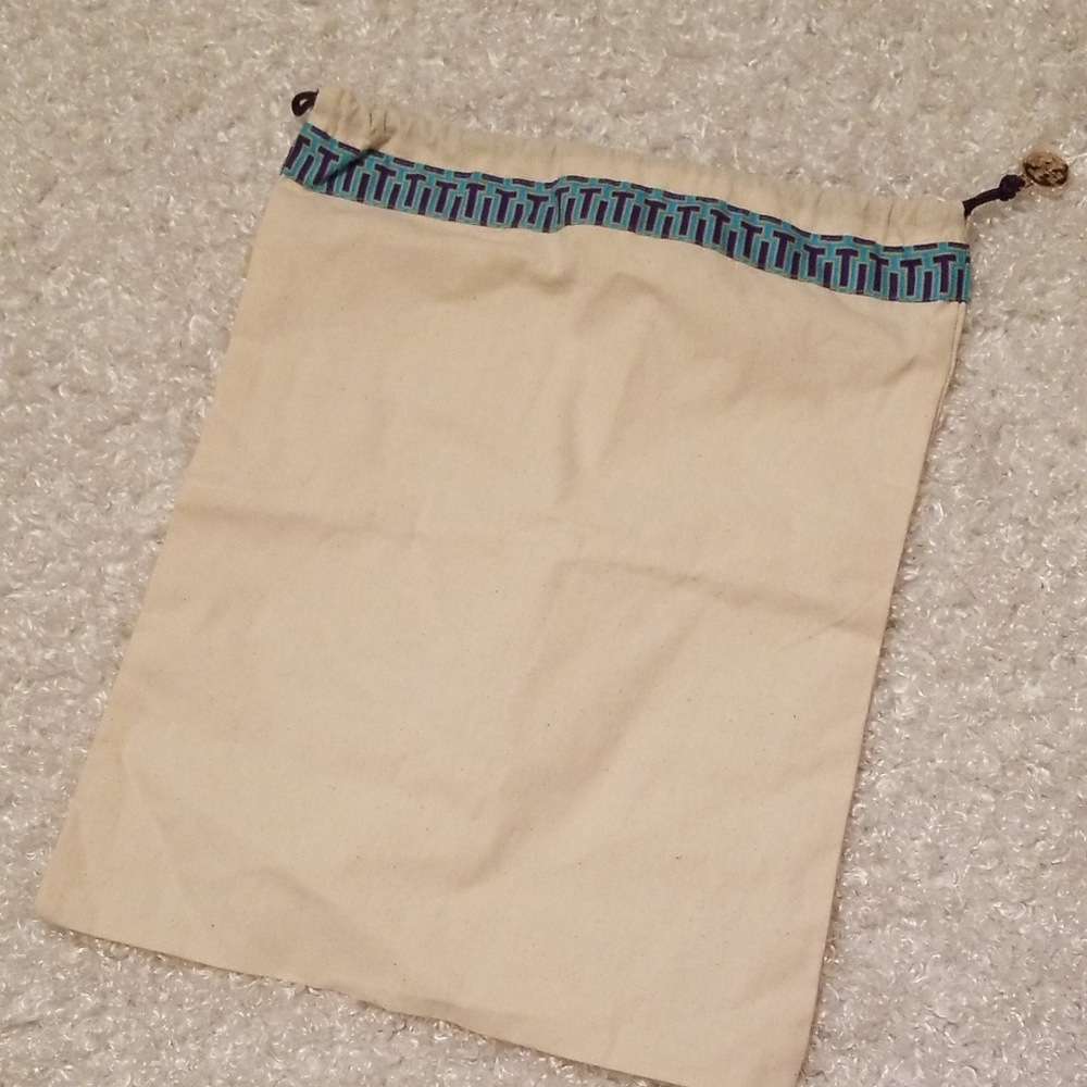 Tory Burch Drawstring Handbag Shoe Dust Bag Blue Trim Logo Charm 15'" x 12"
